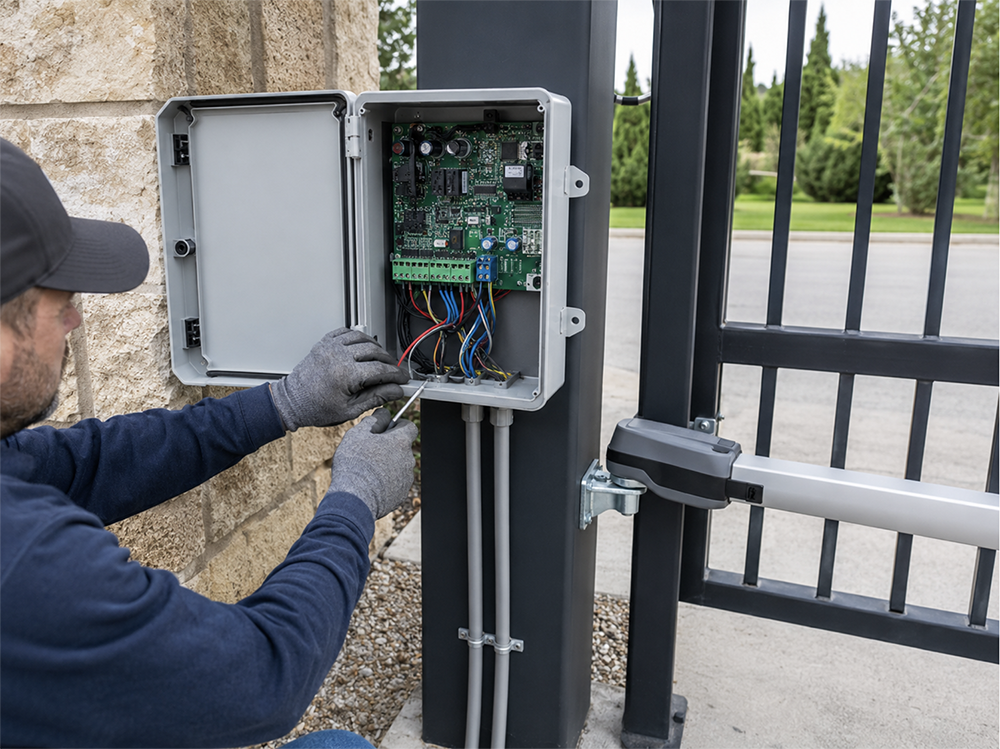 Control panel and gate wiring installation